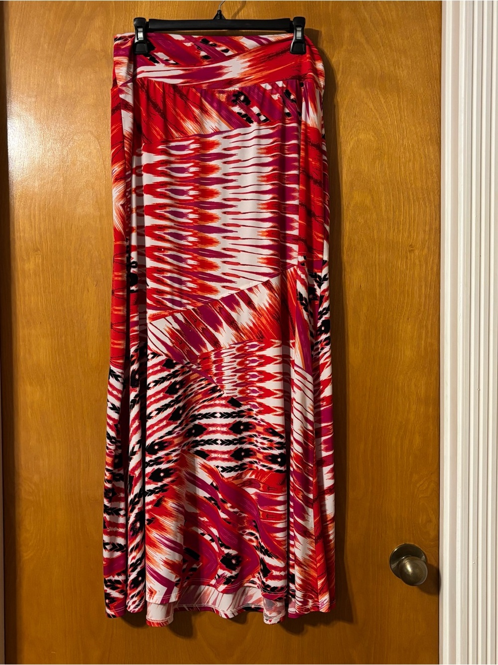 Maxi Skirt in Red & Pink Abstract Print